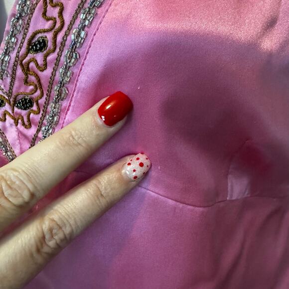 Vintage Y2K Vibrant Pink Silk Beaded Tank Medium Butterfly Paris Babydoll - Picture 6 of 9